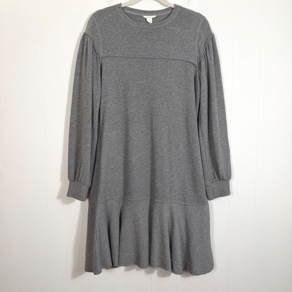 Caslon Ruffle Hem Sweatshirt Dress Heather Gray Raw Edge Pockets Small Casual